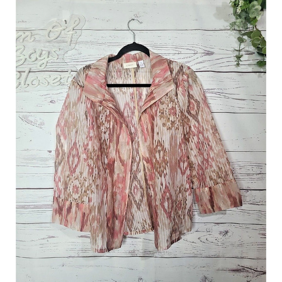 Chico's Multicolor Geometric Print Open Front 3/4 Sleeve Blouse Womans Size 3 - Picture 1 of 4